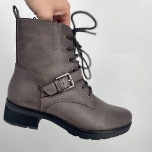 Soul Naturalizer Womens 9 Gray Black Combat Boots Buckle Strap Quartz Zip Up